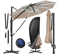 Parasol KESSER® SUN rond XL Ø330 cm, avec cordes de sécurité et housse, réglable sur 7 positions, pivotant, inclinable, grand parasol de jardin pivotant à 360° avec manivelle, protection solaire UV50+