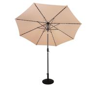 Parasol LED inclinable avec pied en béton beige de 2,7 m, doté d'une manivelle pour régler l'inclinaison et de 128 lumières à énergie solaire, 8 baleines, pour terrasse et extérieur, protection UV, ho