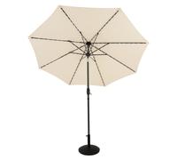 Parasol LED inclinable avec pied en béton, couleur crème, 2,7 m, avec fonction d'inclinaison à manivelle et 128 lumières solaires, 8 baleines, pour terrasse et extérieur, protection UV, housse de prot