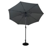 Parasol LED inclinable avec pied en béton gris de 2,7 m, doté d'une manivelle pour régler l'inclinaison et de 128 lumières à énergie solaire, 8 baleines, pour terrasse et extérieur, protection UV, hou