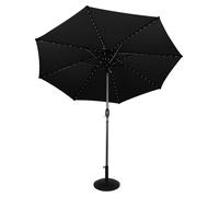 Parasol LED inclinable avec pied en béton noir de 2,7 m, doté d'une manivelle pour régler l'inclinaison et de 128 lumières solaires, 8 baleines, pour terrasse et extérieur, protection UV, housse de pr