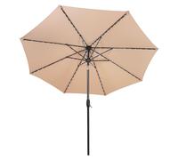 Parasol LED inclinable beige de 2,7 m avec manivelle d'inclinaison et 128 lumières solaires, 8 baleines, parasol de jardin pour terrasse, protection contre les UV, housse de protection contre la pluie