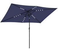 Parasol LED solaire, environ 300 x 200 cm, pliable, pour balcon, avec manivelle, housse de protection, protection UV, rotatif, bleu marine, polyester