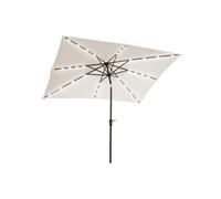 Parasol lumineux rectangulaire inclinable dim. 2,68L x 2,05l x 2,48H m parasol LED solaire métal polyester haute densité blanc cassé