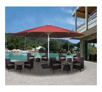 Parasol Meran Ii, Gastronomie, Parasol Pour Marché, Ø 5m Polyester,Poteau Alu,Blanc 28 Kg Rouge Avec Support Rouge