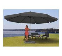 Parasol Meran Pro, parasol de marché gastronomique avec volant Ø 5m polyester/alu 28kg ~ anthracite avec support