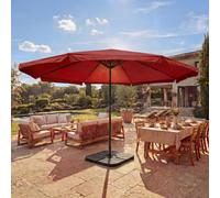 Parasol Meran Pro, parasol de marché gastronomique avec volant Ø 5m polyester/alu 28kg ~ bordeaux avec support