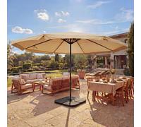 Parasol Meran Pro, parasol de marché gastronomique avec volant Ø 5m polyester/alu 28kg ~ crème avec support