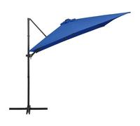 Parasol Mobilier De Jardin Déporté Avec Led Et Mât En Acier 250 X 250 Cm Bleu Azuré Helloshop26 02_0008446 Multicolore