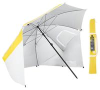 Parasol multifonctionnelle - 250 cm - Coupe-vent - Blanc, jaune et noir