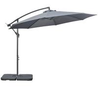 Parasol Outsunny Ø 2,92 m – Parasol de jardin avec manivelle, poids et housse inclus, pied en croix en acier, tissu Oxford, gris foncé