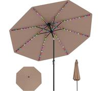 Parasol - Parasol de jardin/de marché - Éclairage solaire LED - Alimentation solaire - Pour le jardin, le balcon, la terrasse - Marron café