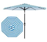 Parasol - Parasol de jardin - Diamètre de 270 cm - Protection UV - Imperméable - Manivelle et inclinable - Stabilisé contre le vent - Rayures bleues et blanches