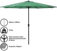 Parasol Parasol de marché Parasol à manivelle Jardin Vert / 230x300cm / 5,7kg / Acier / Polyester 160g/m² [casa.pro]