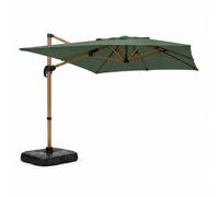 Parasol Rectangulaire 2x3m Déporté Rotatif Vert Structure Effet Bois Piana Vert