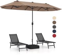 Parasol Rectangulaire 400x200cm - GOPLUS - Parasol Double avec Pied - Grand Parasol de Jardin Extérieur Chocolat