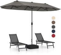 Parasol Rectangulaire 400x200cm - GOPLUS - Parasol Double avec Pied - Grand Parasol de Jardin Extérieur Gris