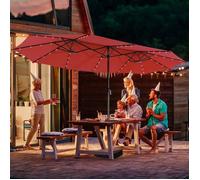 Parasol Rectangulaire 470x280cm - GOPLUS - Parasol Double LED avec Pied - Grand Parasol de Jardin Extérieur Bordeaux