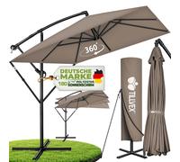 Parasol rectangulaire tillvex® en aluminium Ø 330 cm, couleur cappuccino + housse avec manivelle | Parasol de rue carré avec pied et pare-vent | Parasol de jardin en aluminium avec protection UV | Par