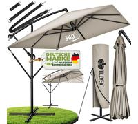 Parasol rectangulaire tillvex® en aluminium Ø 330 cm, couleur taupe + housse avec manivelle | Parasol de type « feu tricolore » carré avec pied et pare-vent | Parasol de jardin en aluminium avec prote