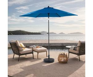 Parasol réversible de 9 pieds pour l'extérieur, rectangulaire, grande taille, avec manivelle, adapté aux jardins, bleu (support non inclus)