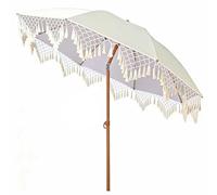 Parasol Solaire De Jardin Blanc 2M, Ombrellone De Plage À Franges Macramé Bohème - Parasol De Patio Inclinable Et Réglable En Hauteur, Pour Piscine, Balcon, Plage Et Terrasse Extérieure