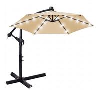 Parasol Springos® à mât articulé 300 cm avec éclairage LED solaire, manivelle, parasol de jardin XXL, grand format, couleur écru + housse de protection