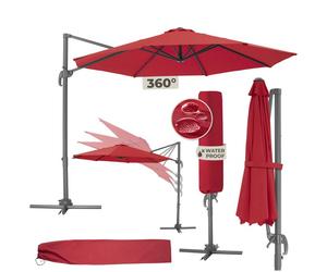 PARASOL - TECTAKE - Parasol DARIA 6 niveaux d'inclinaison réglables Ø 300 cm Housse de protection incluse - Rouge Bordeaux