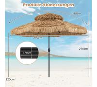 Parasol Tiki hawaïen, 299 cm, paille PE, inclinaison réglable