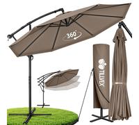 Parasol Tillvex Cappuccino Ø 300 cm Parasol suspendu Parasol de jardin Parasol de marché Manivelle Balcon Aluminium Inclinable