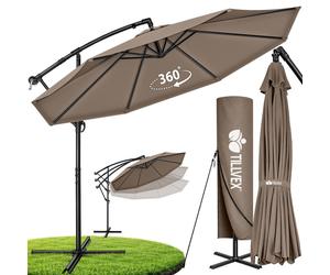 Parasol Tillvex Cappuccino Ø 300 cm Parasol suspendu Parasol de jardin Parasol de marché Manivelle Balcon Aluminium Inclinable