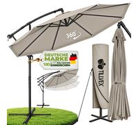 Parasol Tillvex Taupe Ø 300 cm Parasol suspendu Parasol de jardin Parasol de marché Manivelle Balcon Aluminium Inclinable