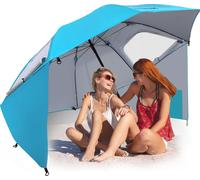 Parasol Vigevee 210 cm, indice UPF 50+, parasol de plage portable, inclinable et hydrofuge, pour la plage, le balcon, le jardin et les vacances, bleu ciel