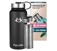 Paratito® Thermos Thé et Café Isotherme avec Infuseur à Thé et Fruits - Gourde Infuseur Thé 1L en Acier Inoxydable - Bouteille Thermos pour Bureau, Yoga, Voyage - Théière avec Infuseur
