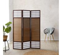 Paravent 3 Panneaux Bois Marron Bambou Shoji Papier de Riz Brise Vue Homestyle4u