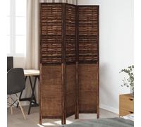 Paravent 3 pièces marron foncé en bois massif de paulownia avec brise-vue en bambou, pliable, autonome, 105-110 x 200 cm, idéal pour salon, chambre à coucher, bureau, cloison décorative