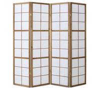 4 pan diviseur de pièce écran Pliant - Bois diviseur Shoji en Riz Brun Blanc