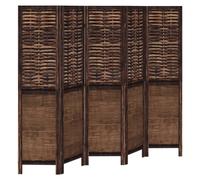 Paravent 5 pièces en bois massif de paulownia marron foncé avec brise-vue en bambou, pliable, autonome, opaque, idéal pour salon, chambre à coucher, bureau, cloison décorative