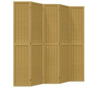 Paravent 5 pièces marron en bois massif de paulownia avec panneaux en bambou, pliable, autonome, opaque, idéal pour salon, chambre à coucher, bureau et utilisation en intérieur