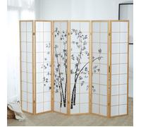Paravent 6 panneaux, couleur naturelle - Paravent Shoji avec motif bambou, en bois et papier de riz