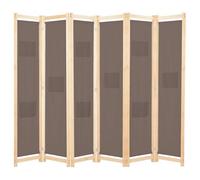 Paravent 6 panneaux pliable en tissu marron avec cadre en bois 240 x 170 x 4 cm