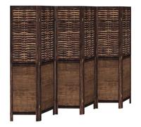 Paravent 6 pièces marron foncé en bois massif de paulownia avec bambou, 210 x 160 cm, pliable, autonome, brise-vue pour salon, chambre à coucher, bureau, opaque, décoratif