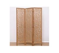 Paravent ajouré, séparateur de pièce en bois avec motifs feuille, 3 pans coloris brun clair - Hauteur 170 x longueur 120 cm - -