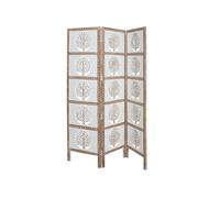 Paravent Arbre de Vie Blanc et Bois Manche pour Lits de 135/140/150 cm, 153 x 2,5 x 182 cm