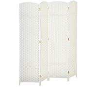 Paravent autoportant 4 pans, panneaux de séparation de pièce opaques, chambre à coucher ou maison, 160 x 1,6 x 170 cm, blanc