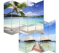 Mendler Paravent/cloison de séparation M68, 5 pans - 200x180cm, Motif Plage