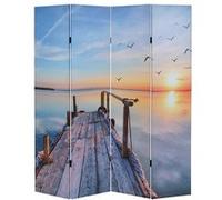 Mendler Paravent/cloison de séparation T234, 4 pans - Motif Coucher de Soleil 180x160cm