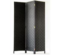 Paravent de 3 pans tressé en fibres synthètiques, coloris noir - Dim : H170 x 120cm