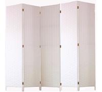 Paravent de 5 pans tressé en fibres naturelles coloris blanc - Dim : H180 x L225 cm