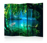 Paravent déco/Paravent réversible B&D XXL - Paravent intérieur à Deux côtés 225x172 cm - Séparateur de pièce Pliable - Arbres Paysage forêt Nature Bleu türkiye Cascade Vert c-B-0132-z-c